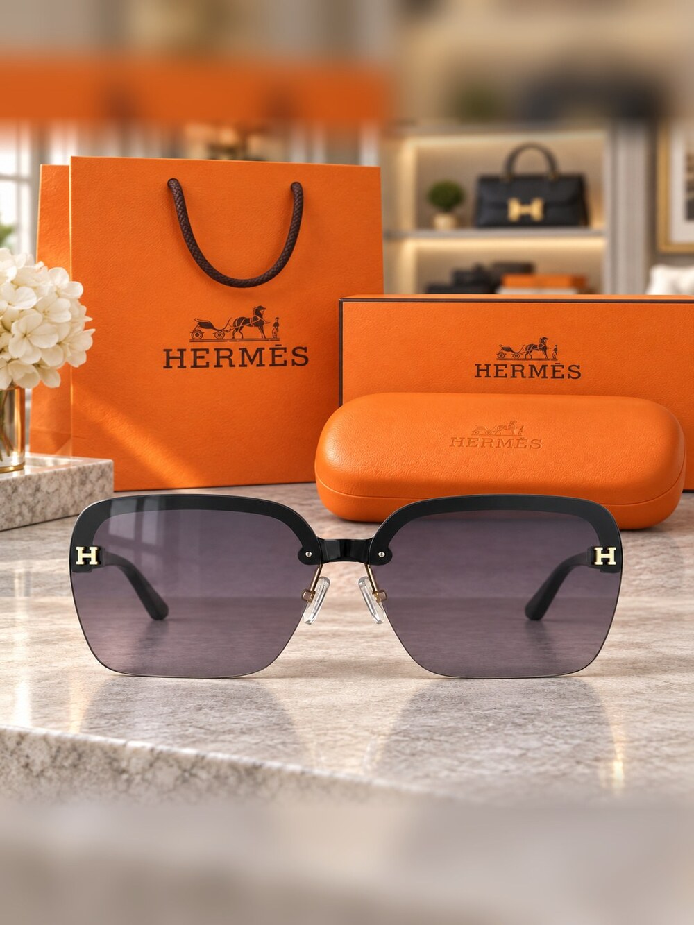 Hermes Black H Square Sunglasses